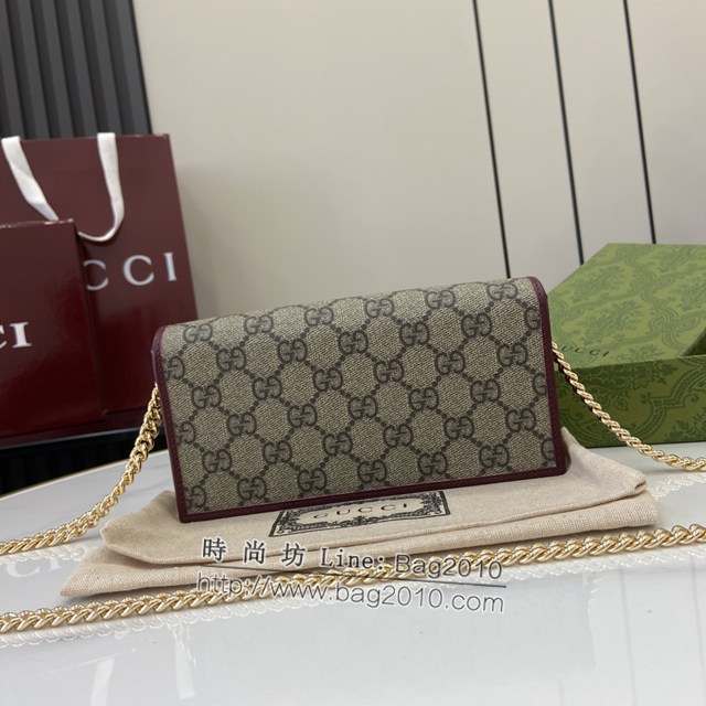 Gucci專櫃古馳最新款GG字母圖案Horsebit 1955系列鏈帶錢包 jh2176型號：621892